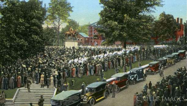 Colored postcard showing Charlotteville's Robert E. Lee statue dedication in 1924